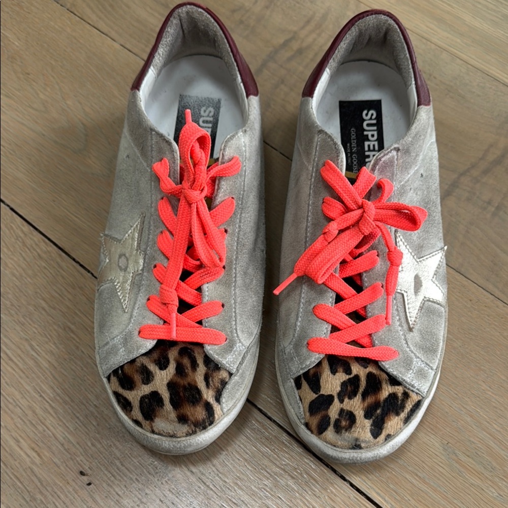 Golden Goose Gray and Pink Sneakers with Star Design
